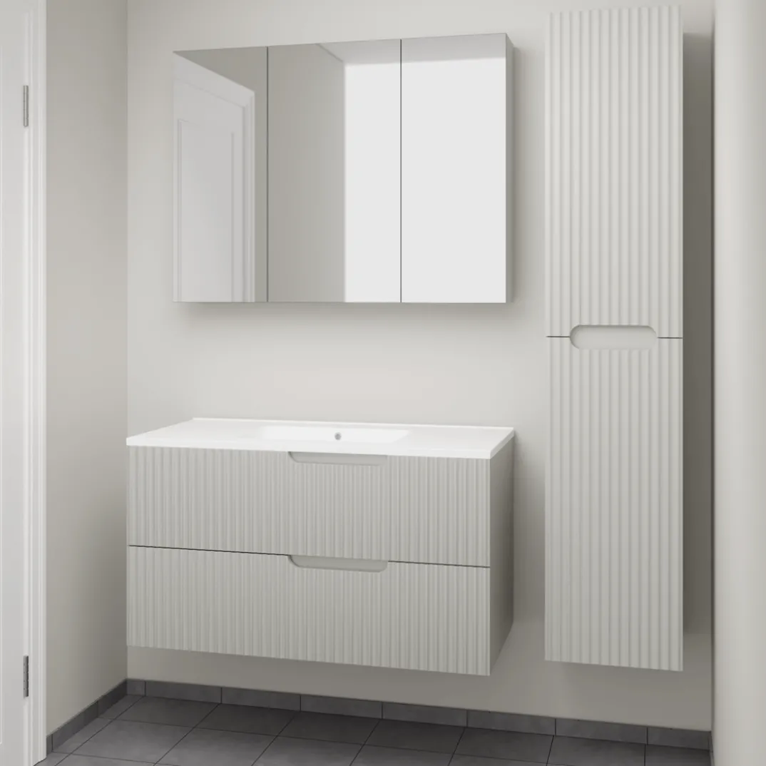 Linie Ribbo badkamermeubel met Vano wastafel, spiegelkast en badkamerkast