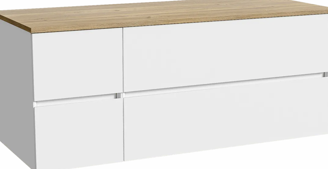 Storke Edge badkamermeubel met Panton wastafelblad voor waskom(men)