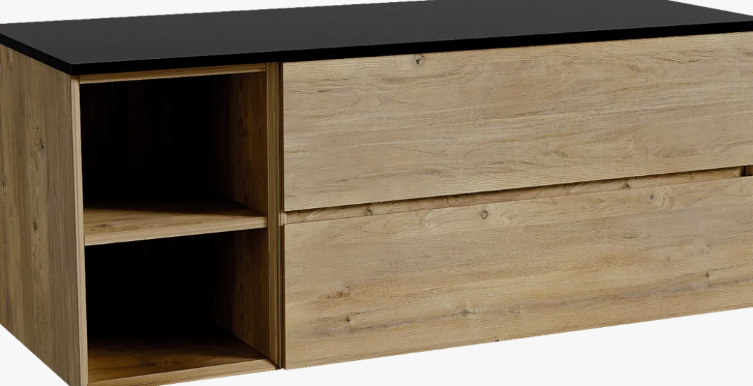 Storke Edge badkamermeubel met Panton wastafelblad voor waskom(men)