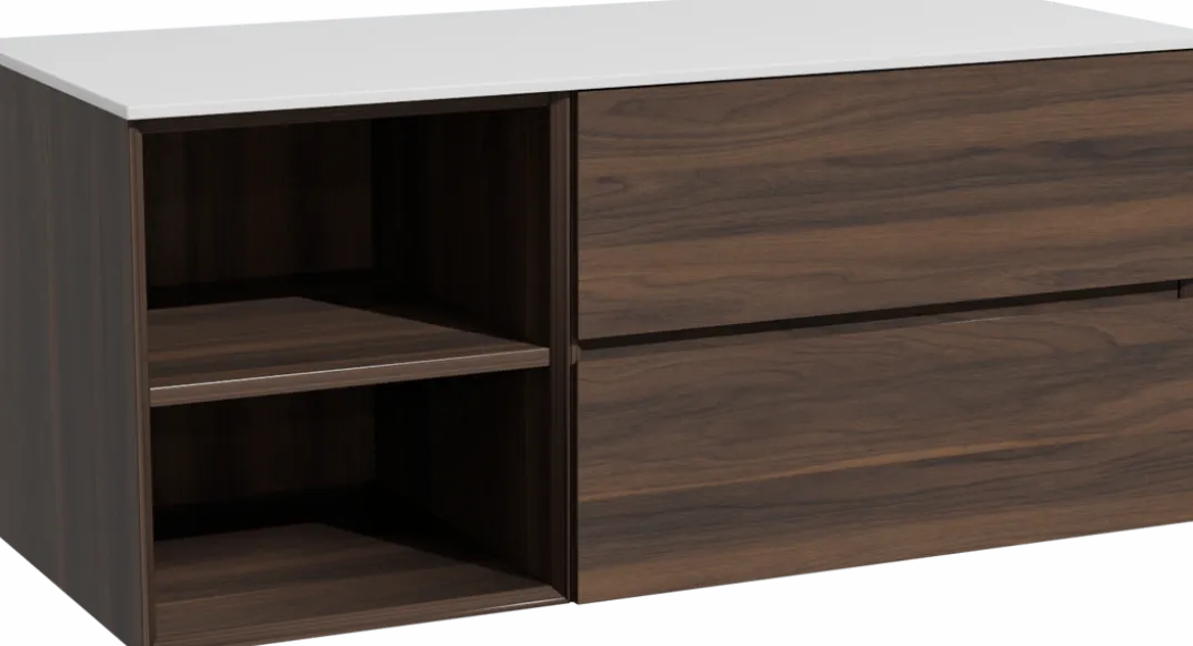 Storke Edge badkamermeubel met Tavola wastafelblad voor waskom(men)