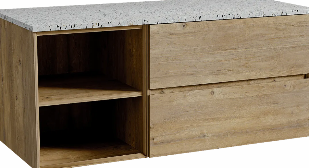 Storke Edge badkamermeubel met Tavola wastafelblad voor waskom(men)