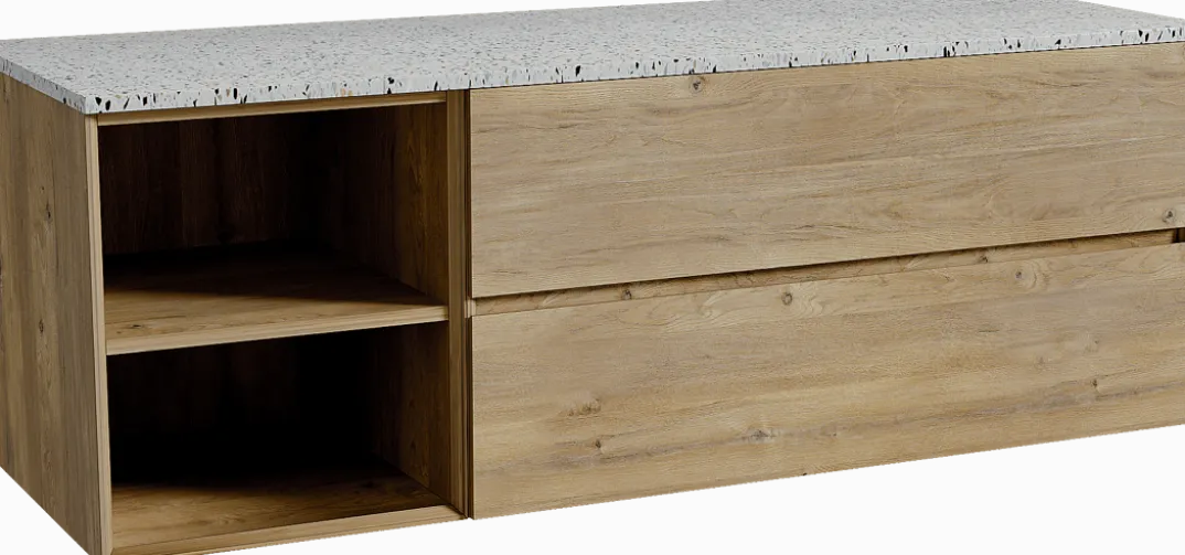 Storke Edge badkamermeubel met Tavola wastafelblad voor waskom(men)