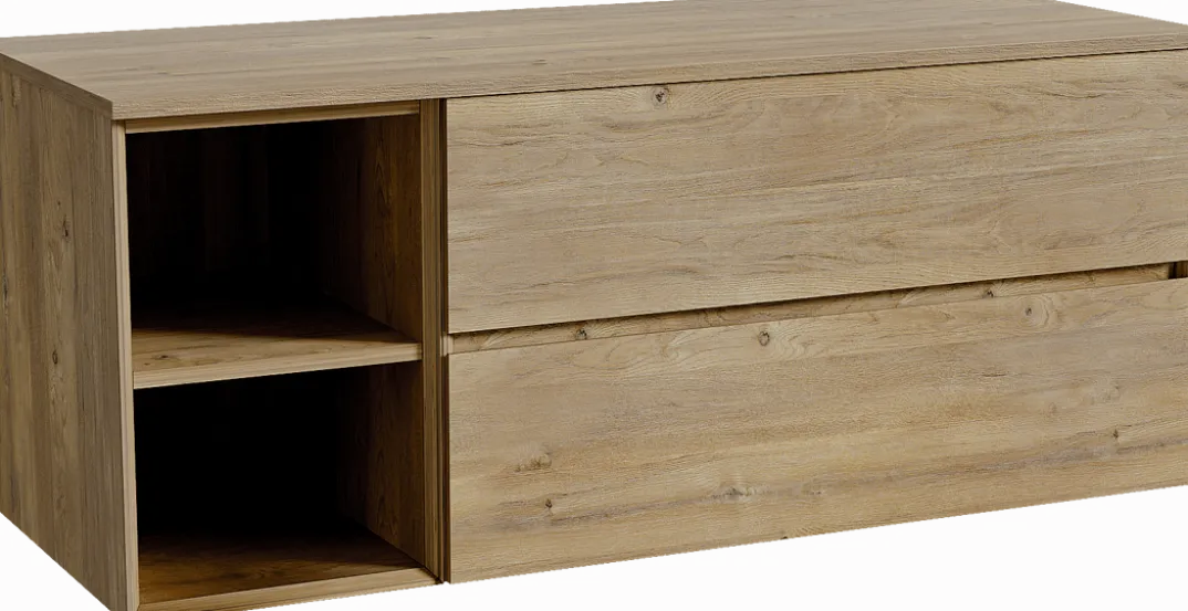 Storke Edge badkamermeubel met Panton wastafelblad voor waskom(men)